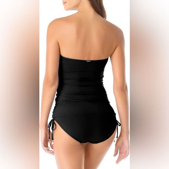 NWT Anne Cole | Women's Solid Twist Front Bandeaukini Swimwear Top Black XL - Picture 3 of 7